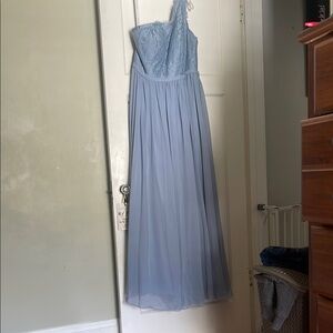 Azazie One-Shoulder Lace Dress in Dusty Blue